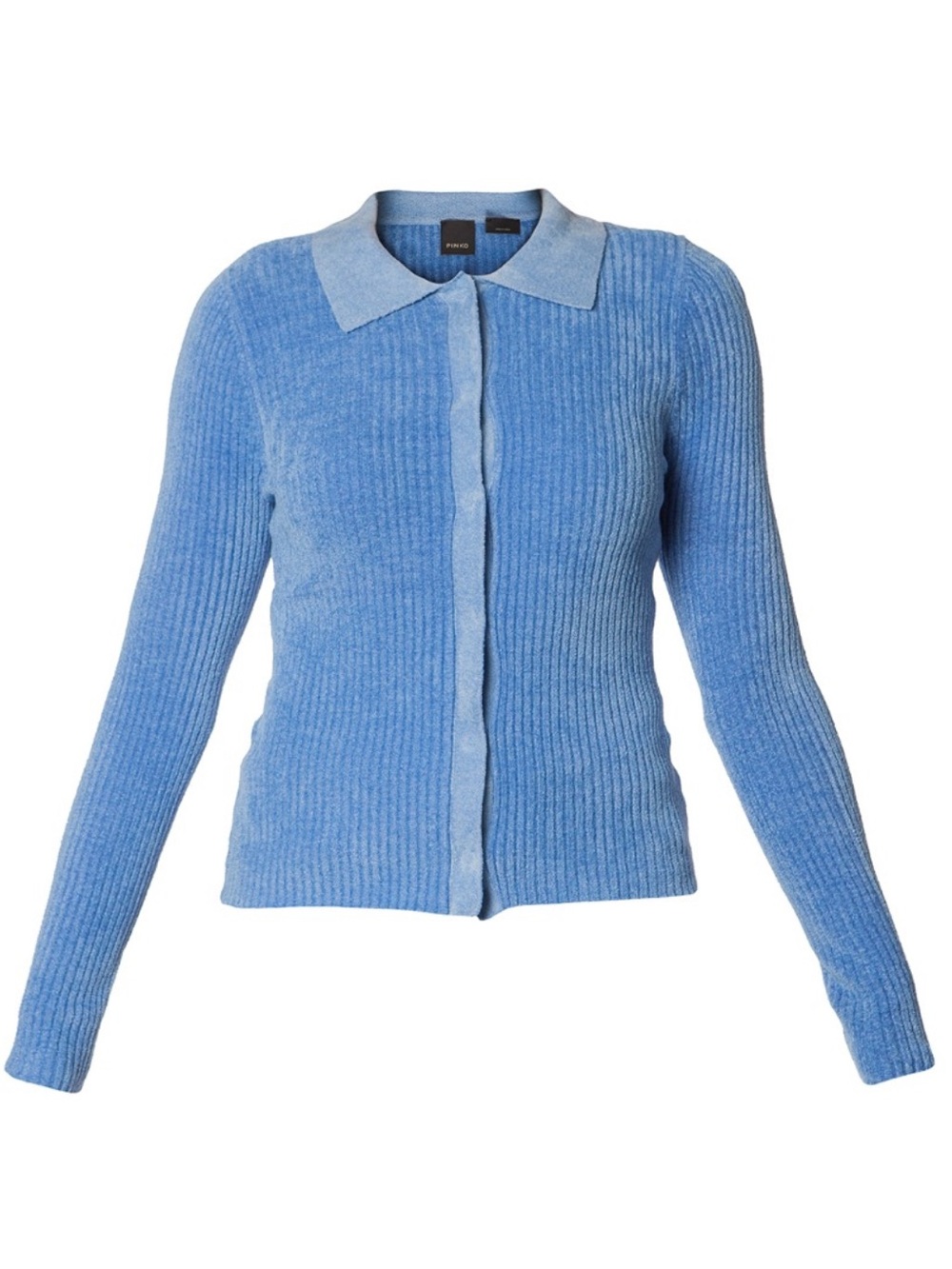 Pinko Blue Ribbed Collared V-Neck Button Cardigan - Picture 4 of 10